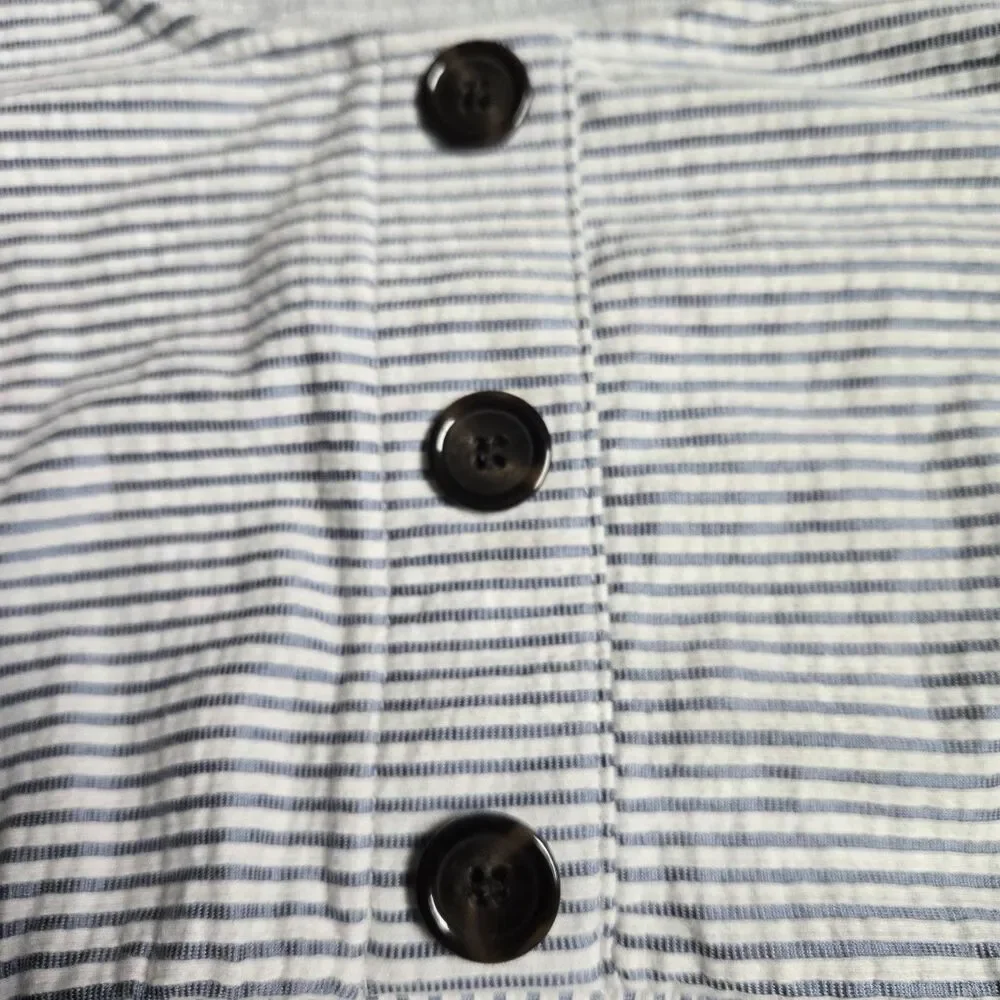 A Glow Maternity Dress Size M Medium Blue White Striped Sleeveless Pockets Comfy - Picture 3 of 9